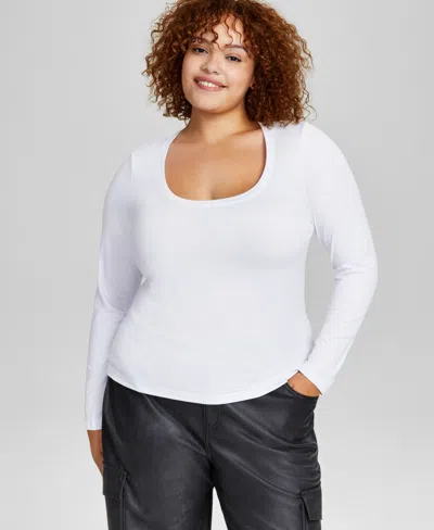And Now This Trendy Plus Size Scoop-neck Long-sleeve Jersey Top, Created For Macy's In White