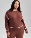 And Now This Trendy Plus Size Scuba Whipstitch Sweatshirt, Macy's Exclusive In Brown