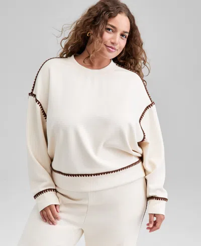 And Now This Trendy Plus Size Scuba Whipstitch Sweatshirt, Macy's Exclusive In Neutral