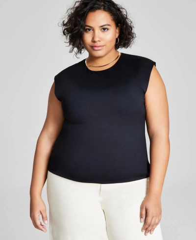 And Now This Trendy Plus Size Second-skin Muscle T-shirt, Created For Macy's In Black