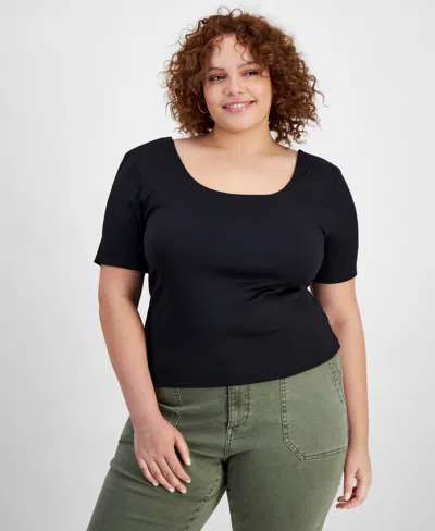 And Now This Trendy Plus Size Second Skin Scoop-neck Top In Black