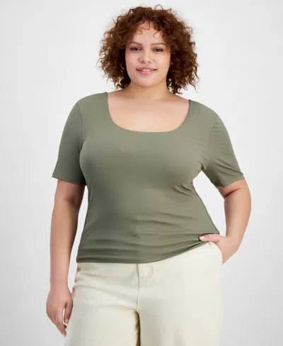 And Now This Trendy Plus Size Second Skin Scoop-neck Top In Crushed Oregano