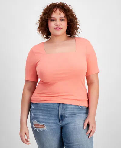 And Now This Trendy Plus Size Second Skin Square-neck Top In Warm Peach