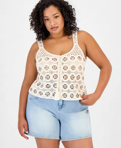 And Now This Trendy Plus Size Sequin Crochet Tank, Macy's Exclusive In White