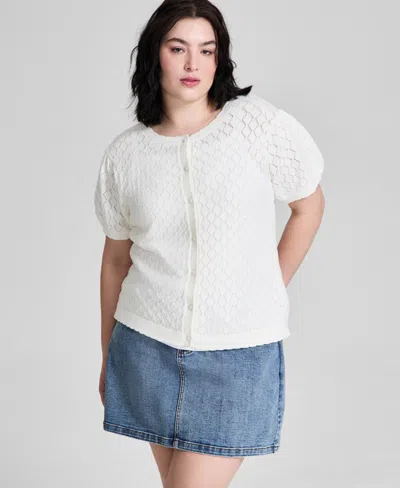 And Now This Trendy Plus Size Short-sleeve Cardigan, Exclusively At Macy's In Calla Lily