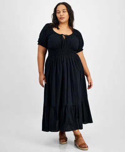 And Now This Trendy Plus Size Short-sleeve Clip-dot Midi Dress In Black