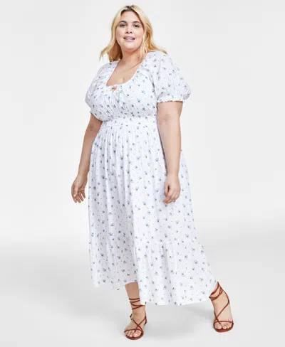 And Now This Trendy Plus Size Short-sleeve Clip-dot Midi Dress In White Floral