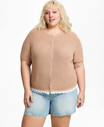 And Now This Trendy Plus Size Short-sleeve Crewneck Cardigan, Macy's Exclusive In Multi