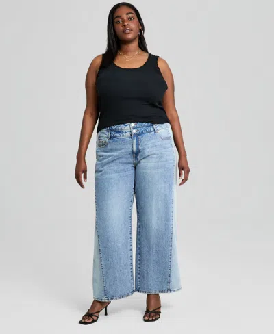 And Now This Trendy Plus Size Side-panel Double-button Jeans, Macy's Exclusive In Blue