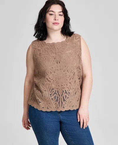 And Now This Trendy Plus Size Sleeveless Sweater, Exclusively At Macy's In Portabella