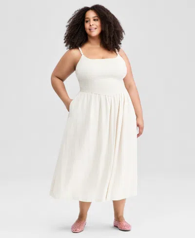 And Now This Trendy Plus Size Smocked Beaded-strap Midi Dress, Macy's Exclusive In White