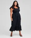 And Now This Trendy Plus Size Smocked Cotton Maxi Dress, Exclusively At Macy's In Black