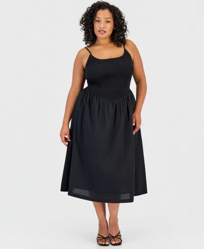 And Now This Trendy Plus Size Smocked Cotton Midi Dress, Macy's Exclusive In Black