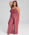 And Now This Trendy Plus Size Smocked Jumpsuit, Created For Macy's In Sienna Dune