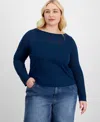 And Now This Trendy Plus Size Solid Boat-neck Long-sleeve Layered Top, Exclusively At Macy's In Titan