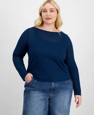 And Now This Trendy Plus Size Solid Boat-neck Long-sleeve Layered Top, Exclusively At Macy's In Titan