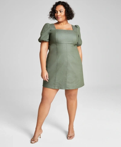 And Now This Trendy Plus Size Square-neck Denim Dress In Crushed Oregano