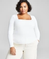 AND NOW THIS TRENDY PLUS SIZE SQUARE-NECK LONG-SLEEVE TOP