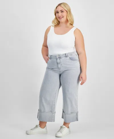 And Now This Trendy Plus Size Striped Cuffed Jeans, Exclusively At Macy's In Striped Denim