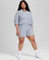 And Now This Now This Trendy Plus Size Striped Button Front Shirt Striped Shorts Exclusively At Macys In Navy Stripe