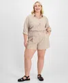 And Now This Trendy Plus Size Striped Front-pleat Shorts, Exclusively At Macy's In Tan Stripe