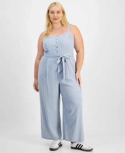 And Now This Trendy Plus Size Striped Sleeveless Jumpsuit, Exclusively At Macy's In Blue,white Stripe