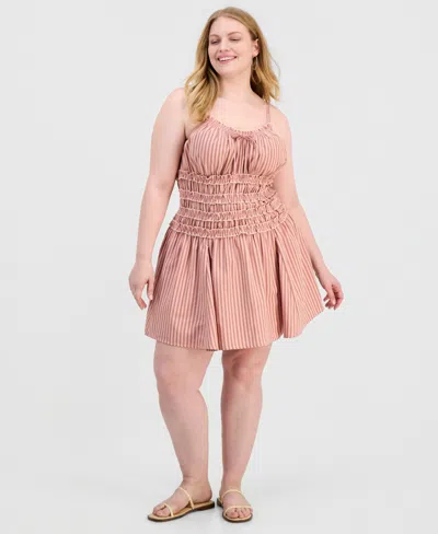 And Now This Trendy Plus Size Striped Smocked Mini Dress, Macy's Exclusive In Pink