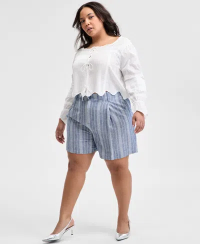 And Now This Trendy Plus Size Striped Trouser Shorts, Exclusively At Macy's In Blue Stripe