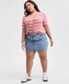 And Now This Trendy Plus Size Tie-front Denim Mini Skirt, Exclusively At Macy's In Light Wash