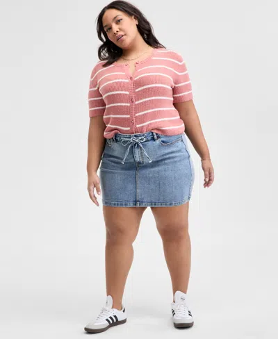 And Now This Trendy Plus Size Tie-front Denim Mini Skirt, Exclusively At Macy's In Light Wash