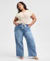 And Now This Women's High-rise Wide-leg Drawstring Denim Jeans, Regular & Petites, Exclusively At Macy's In Dream Team