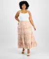And Now This Trendy Plus Size Tiered Floral Maxi Skirt, Exclusively At Macy's In Pink Floral
