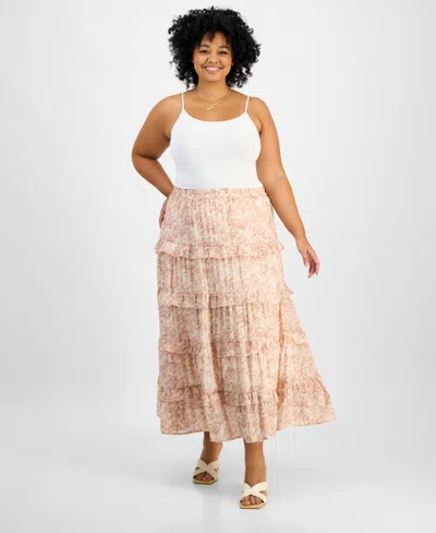 And Now This Trendy Plus Size Tiered Floral Maxi Skirt, Exclusively At Macy's In Pink Floral
