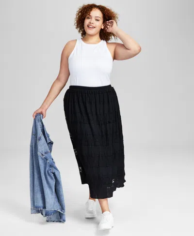 And Now This Trendy Plus Size Tiered Lace-inset Skirt, Created For Macy's In Black