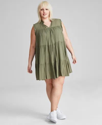 And Now This Trendy Plus Size Tiered Swing Dress In Crushed Oregano