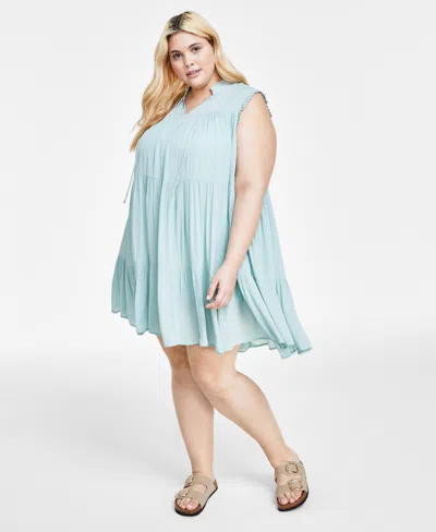 And Now This Trendy Plus Size Tiered Swing Dress In Harbor Gre