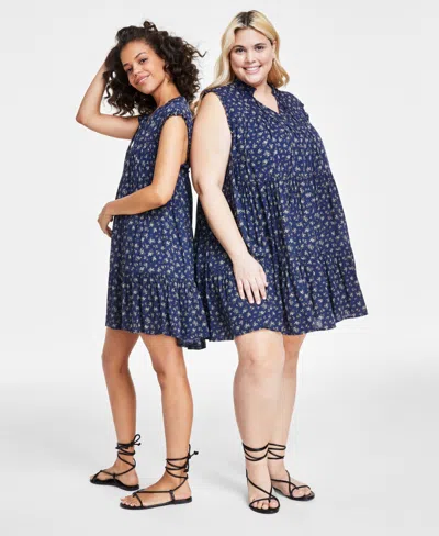 And Now This Trendy Plus Size Tiered Swing Dress, Xxs-4x, Created For Macy's In Navy Floral