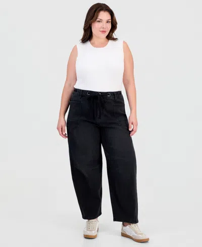 And Now This Trendy Plus Size Tie-waist Barrel Jeans, Macy's Exclusive In Brown