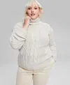 And Now This Trendy Plus Size Turtleneck Cable-knit Sweater, Created For Macy's In Lt Sand Hthr