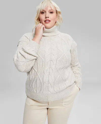 And Now This Trendy Plus Size Turtleneck Cable-knit Sweater, Created For Macy's In Lt Sand Hthr