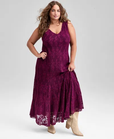And Now This Trendy Plus Size V-neck Sleeveless Lace Dress, Macy's Exclusive In Burgundy