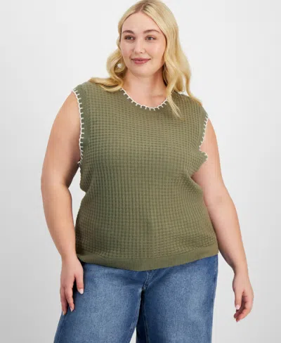 And Now This Trendy Plus Size Whip-stitch Sweater Vest, Exclusively At Macy's In Olive