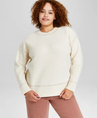 And Now This Trendy Plus Size Whipstitch Crewneck Sweater, Created For Macy's In Cream,brown