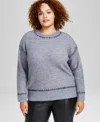 And Now This Trendy Plus Size Whipstitch Crewneck Sweater, Created For Macy's In Grey,black