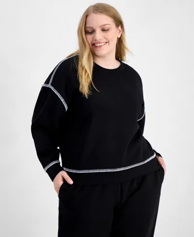 And Now This Trendy Plus Size Whipstitch Long-sleeve Sweatshirt, Macy's Exclusive In Black