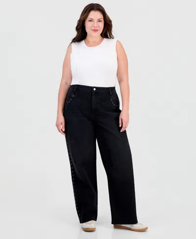And Now This Trendy Plus Size Wide-leg Jeans, Macy's Exclusive In Black