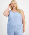 And Now This Trendy Plus Square-neck Embroidered Tank, Exclusively At Macy's In Blue