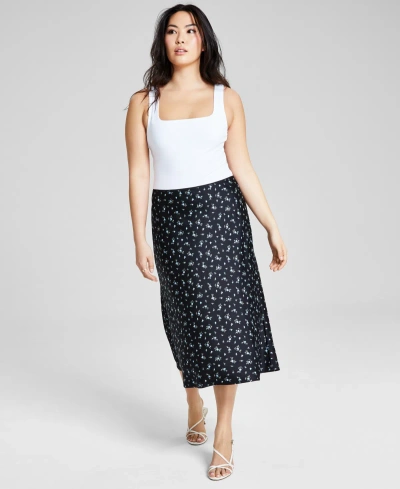 And Now This Trendy Plus Size Floral-print Midi Skirt In Black,blue