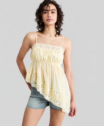 And Now This Women's Asymmetric Lace-trim Top, Macy's Exclusive In Yellow