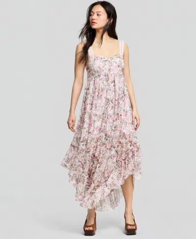 And Now This Women's Asymmetrical Chiffon Eyelet Maxi Dress, Macy's Exclusive In Pink
